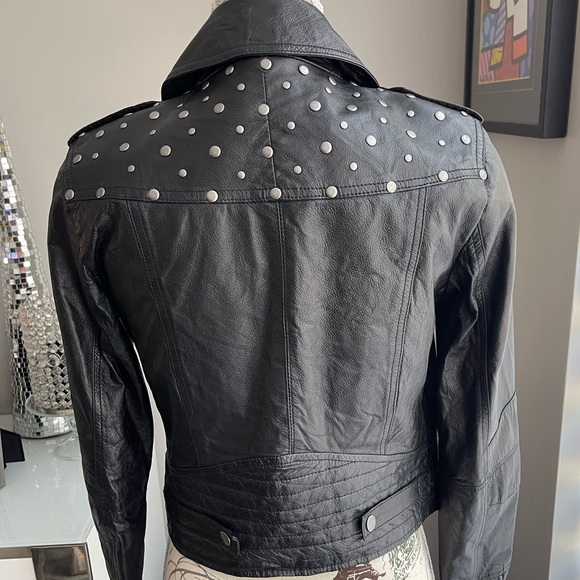 ZARA Leather Collection Studded Black Leather Jacket Size Small - Picture 1 of 7